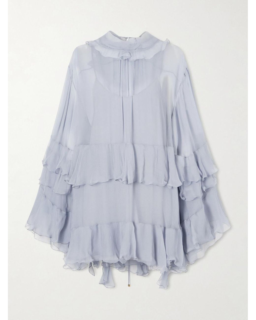 Chloé Blue Ruffled Crepon Mini Dress