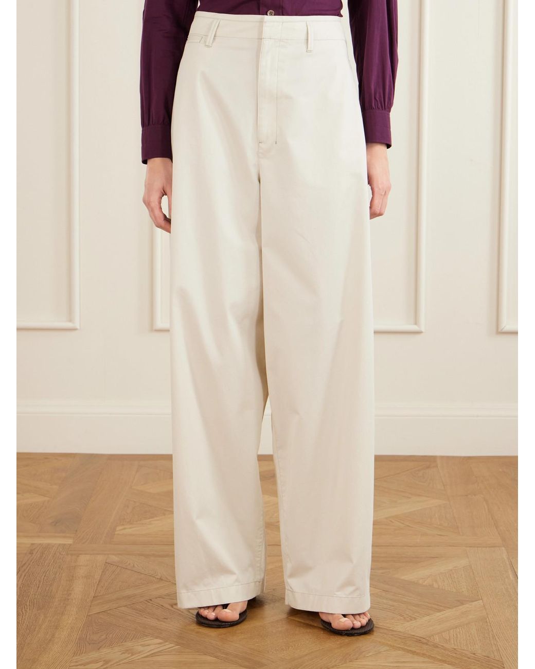 Lemaire White Cotton Chino Wide-Leg Pants