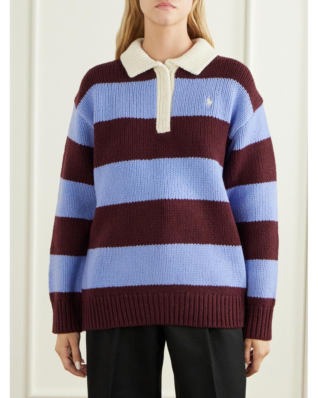 Polo Ralph Lauren Logo-Embroidered Striped Wool-Blend Polo Sweater
