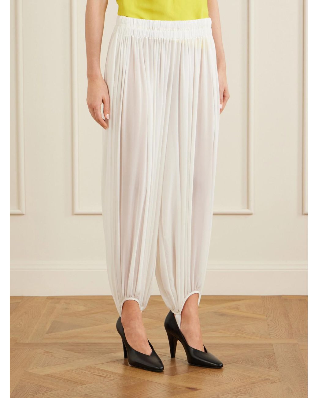 Alaïa White Shirred Silk-Blend Georgette Balloon Pants