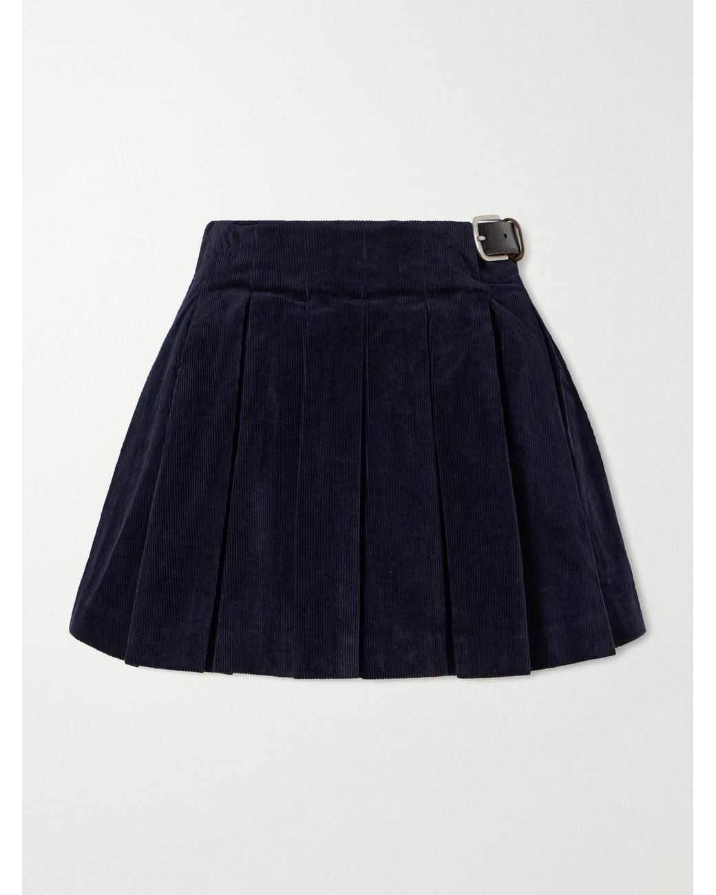 Sea Blue Garrett Pleated Stretch-Cotton Corduroy Mini Skirt
