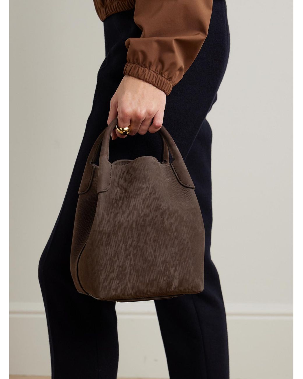 Loro Piana Brown Bale Small Textured-Suede Shoulder Bag