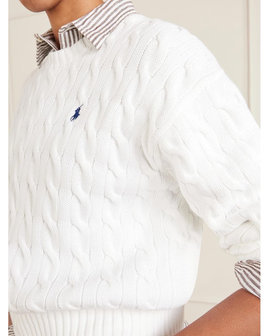 Polo Ralph Lauren White Cable-Knit Cotton Sweater