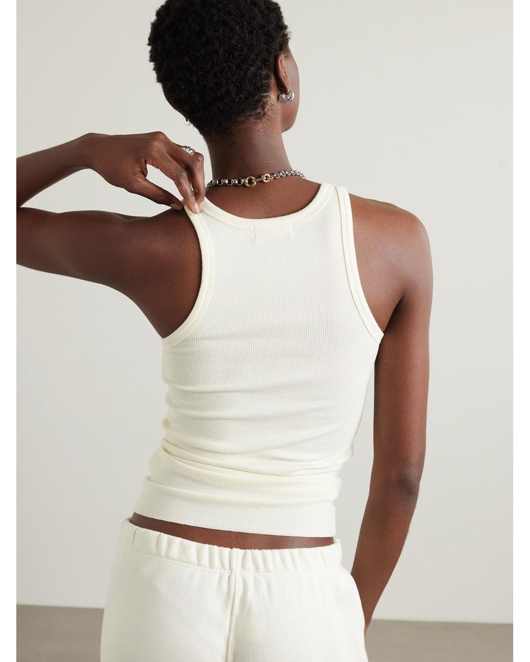 ÉTERNE White Ribbed Stretch-Jersey Tank