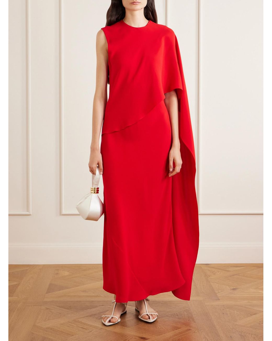 Heirlome Red Clementine Draped Silk-Crepe Maxi Dress