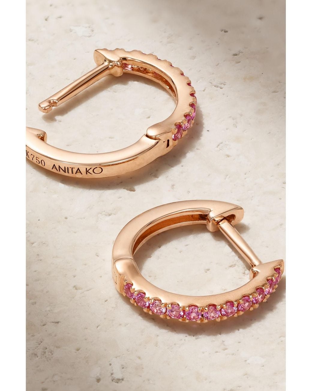 Anita Ko Natural Huggies 18-Karat Rose Sapphire Earrings