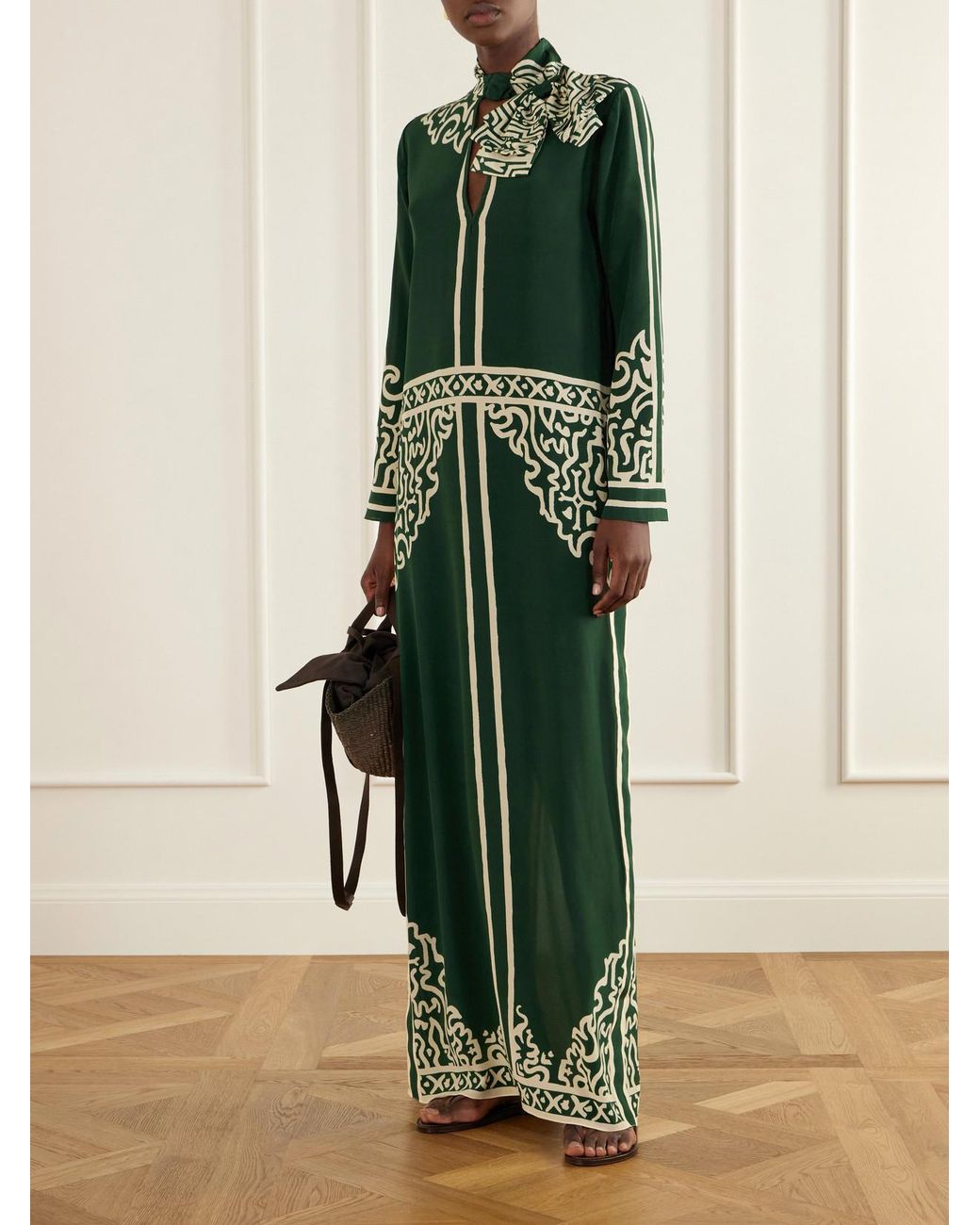 Johanna Ortiz Green The Windborne Silk-Crepe De Chine Maxi Dress