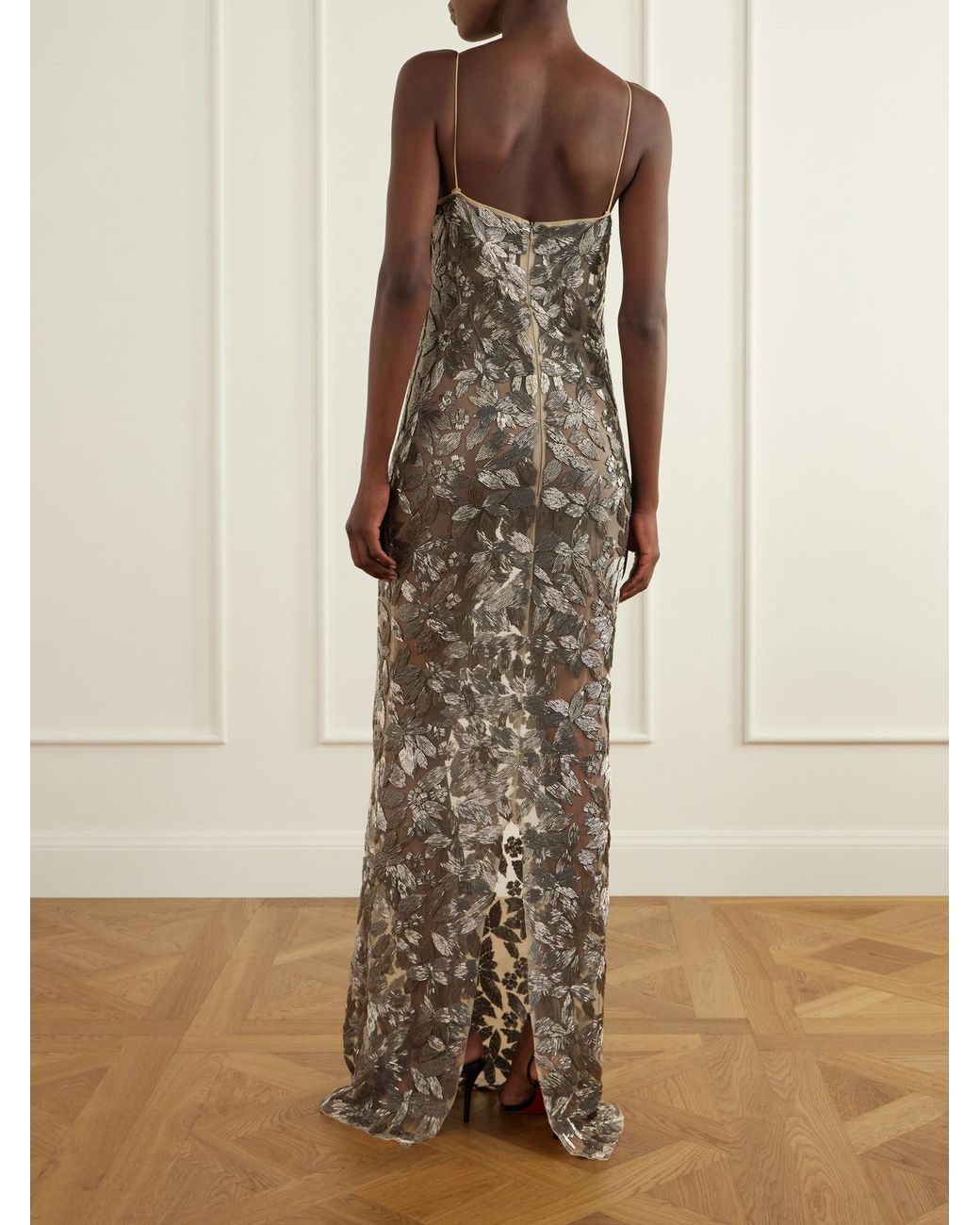 Ilkyaz Ozel Natural Embellished-Tone Organza Gown