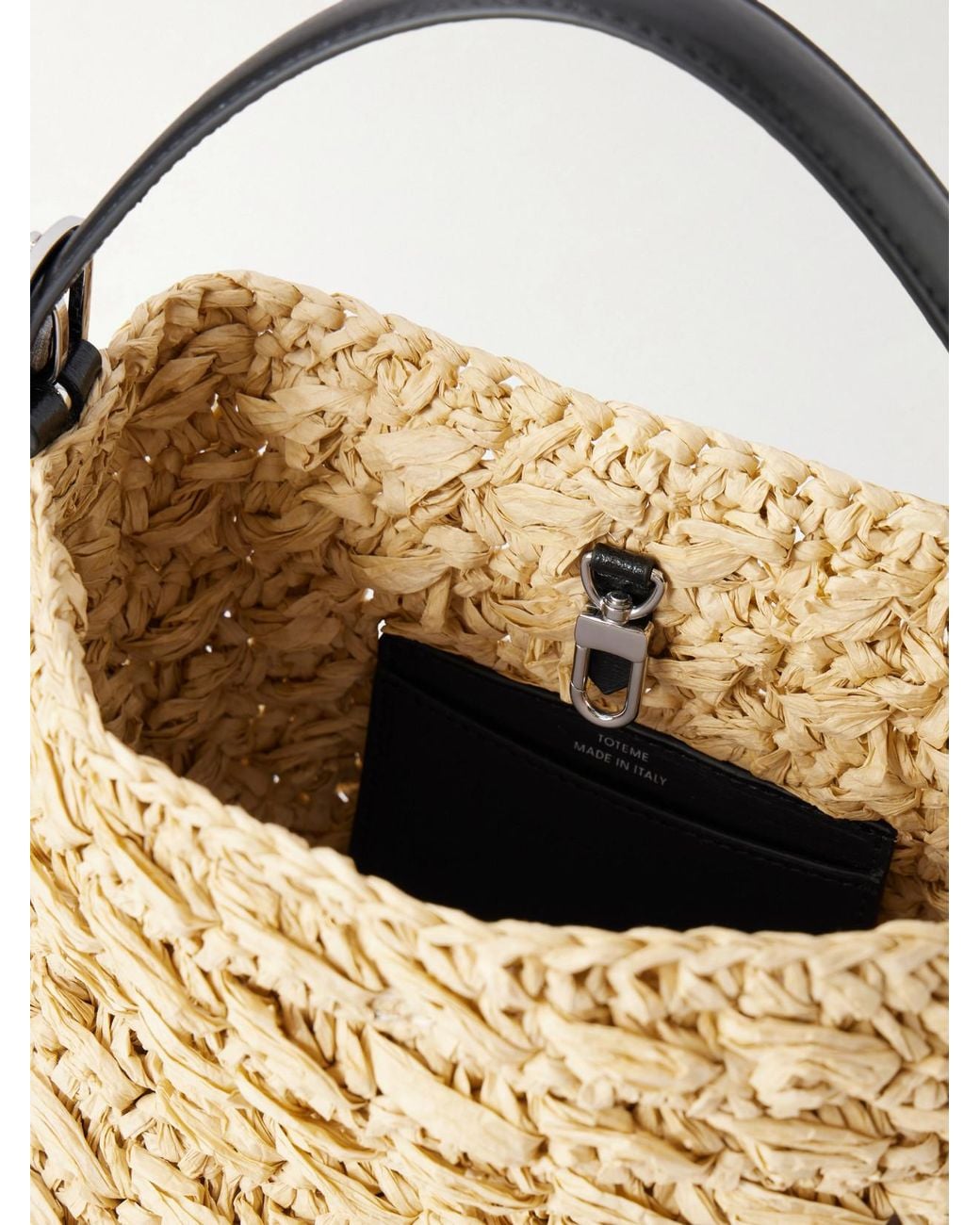 Totême Metallic Belted Small Leather-Trimmed Raffia Shoulder Bag