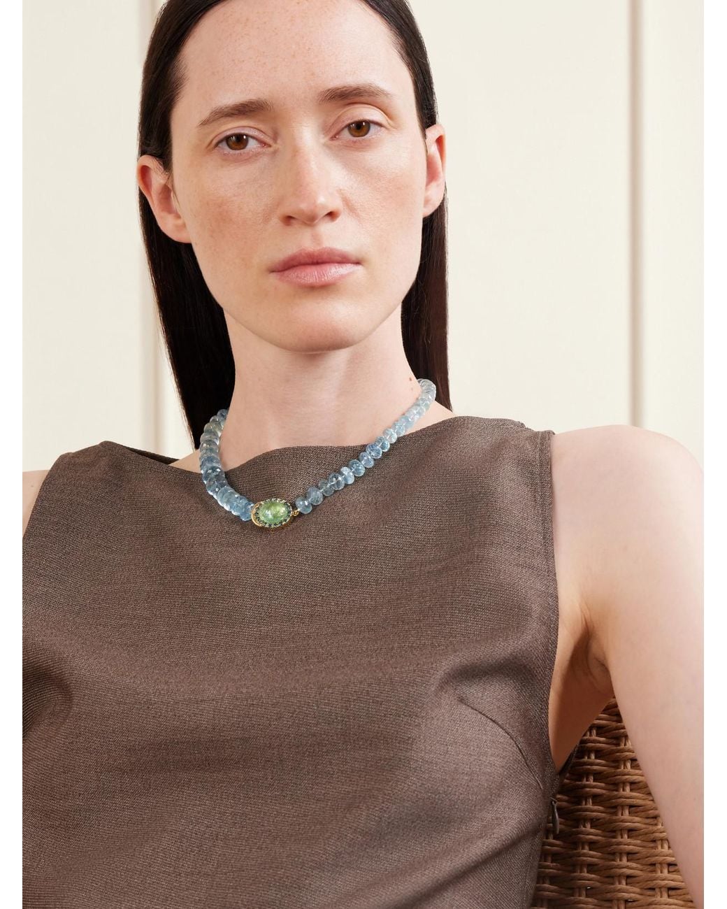 Ileana Makri Natural 18-Karat, Aquamarine, Tourmaline And Diamond Beaded Necklace