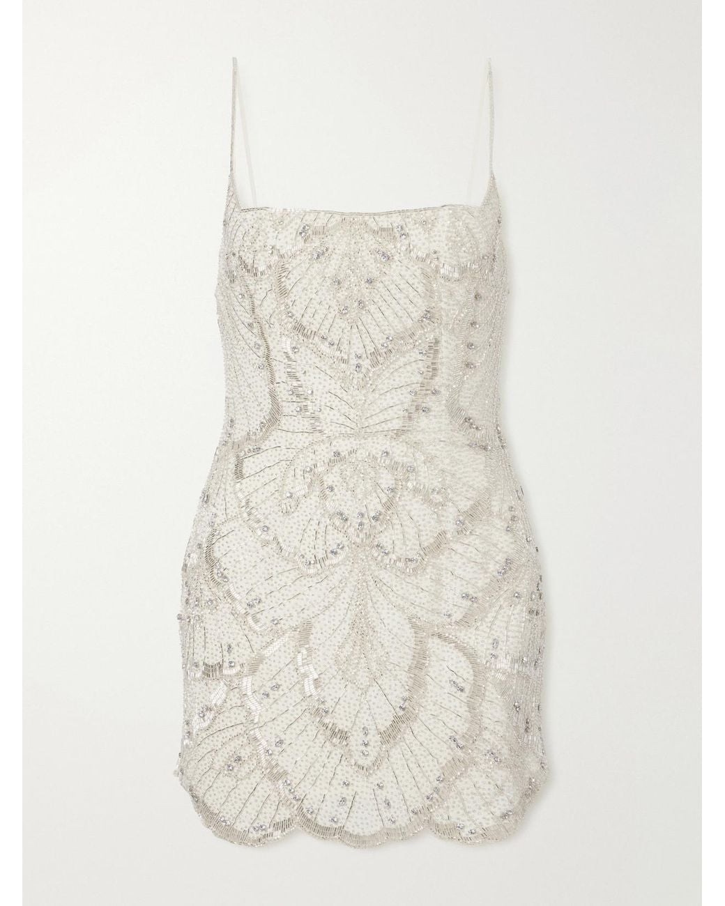 Clio Peppiatt White Papillon Bead-Embellished Tulle Mini Dress