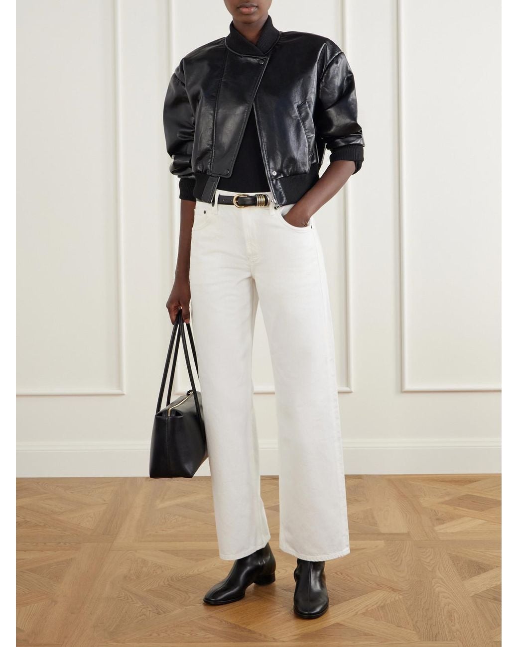 Citizens of Humanity Black Camille Cropped Recycled-Leather Jacket