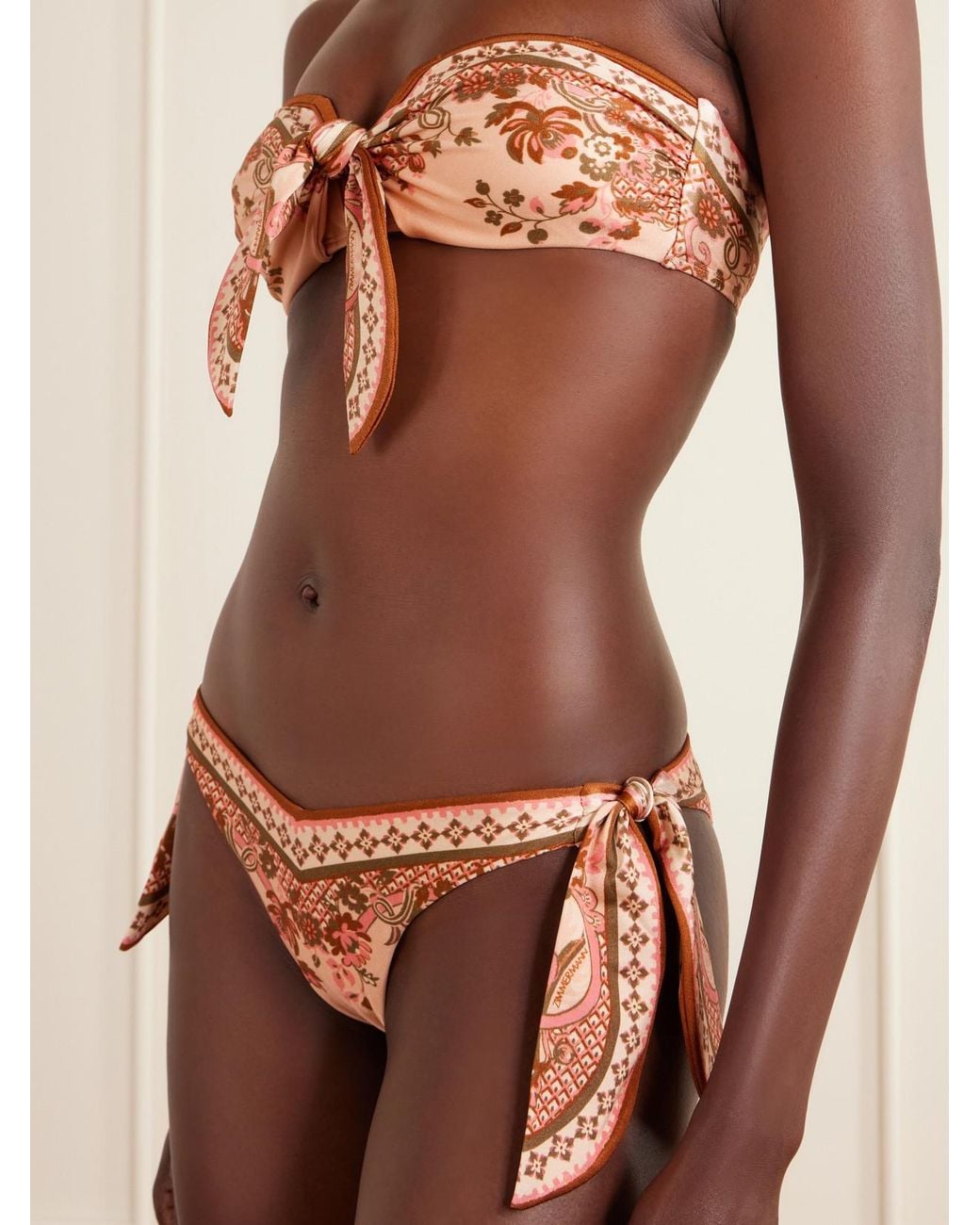 Zimmermann Brown Aster Strapless Knot-Detailed Printed Bikini