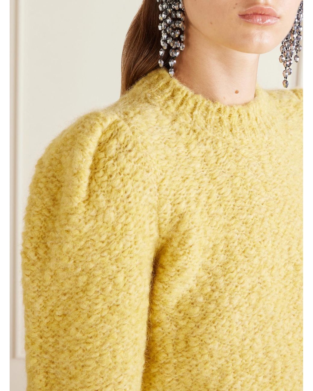 Isabel Marant Yellow Emma Gathered Wool-Blend Bouclé Sweater