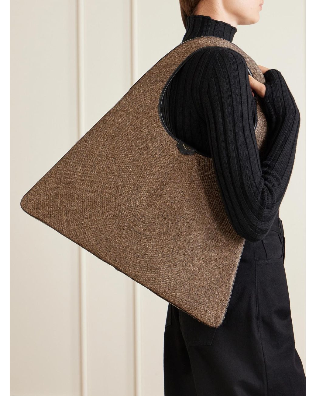 Alaïa Natural Leather-Trimmed Paper Straw Shoulder Bag