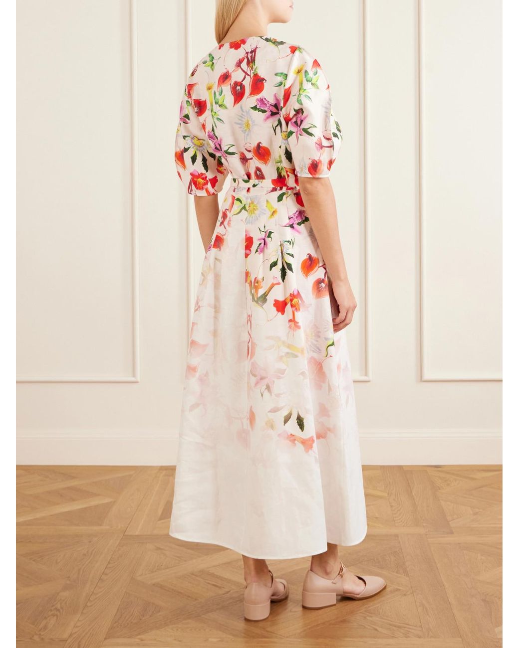 Gabriela Hearst White Ignis Floral- Printed Linen And Cotton Midi Dress