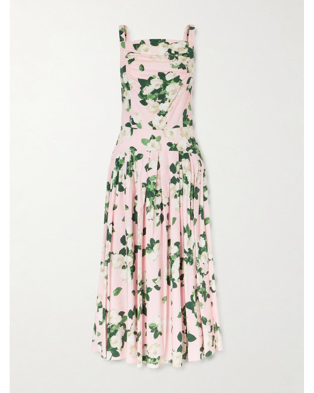 Carolina Herrera White Floral-Printed Cotton-Blend Midi Dress