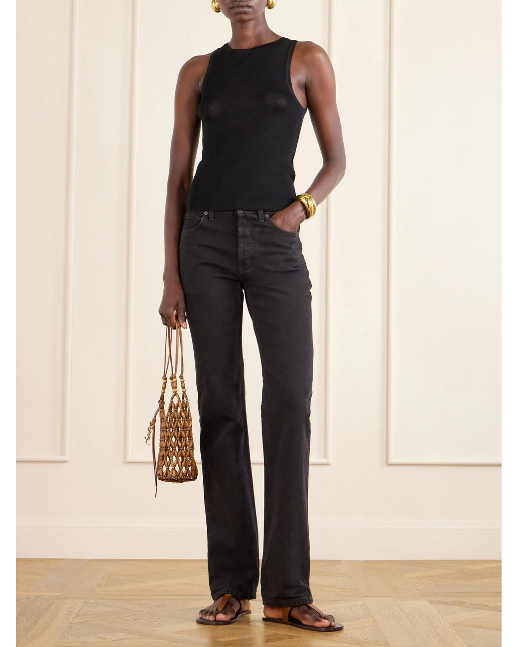 Saint Laurent White Cassandre Mini Beaded Wood Bucket Bag