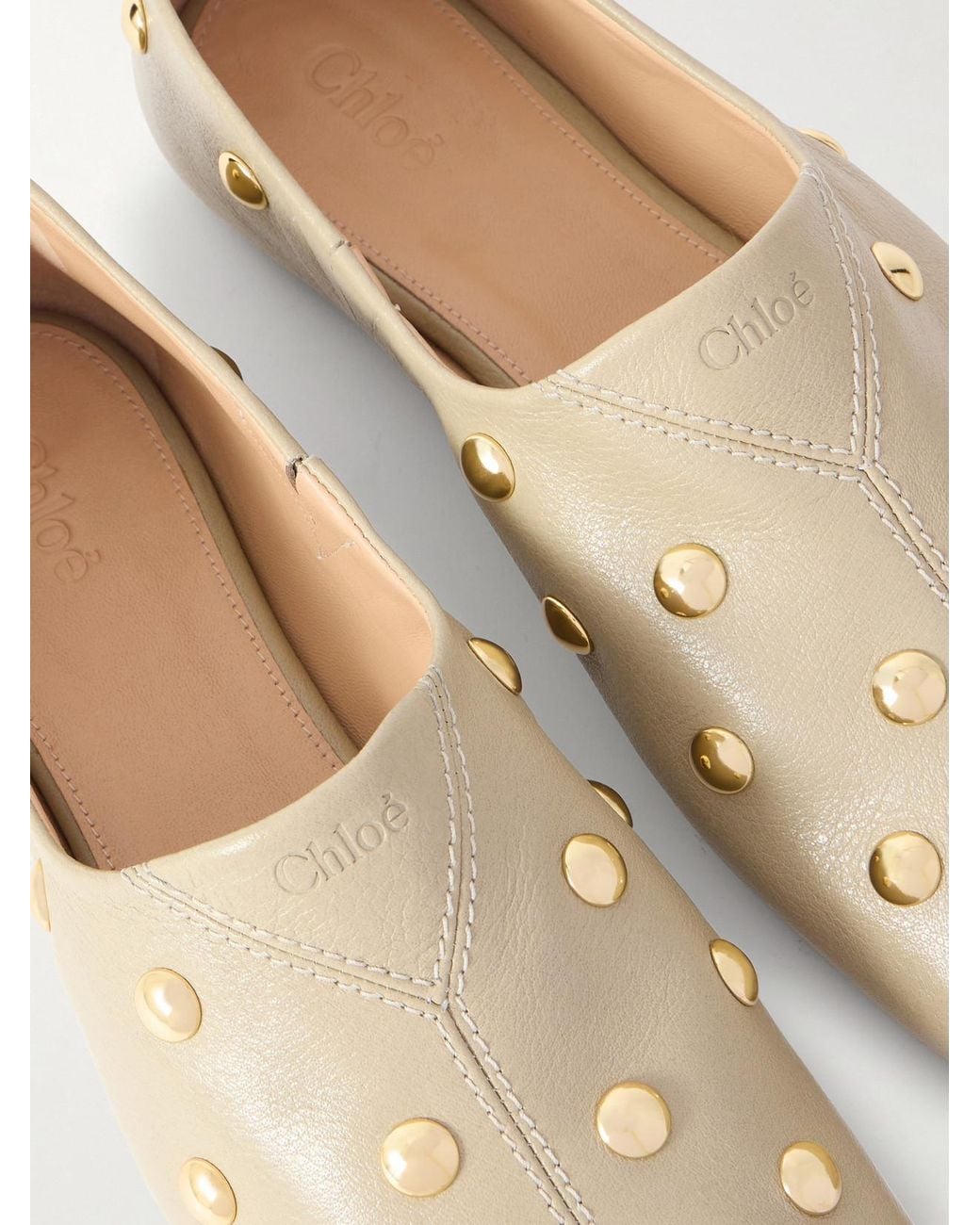Chloé Natural Rita Embellished Leather Ballet Flats