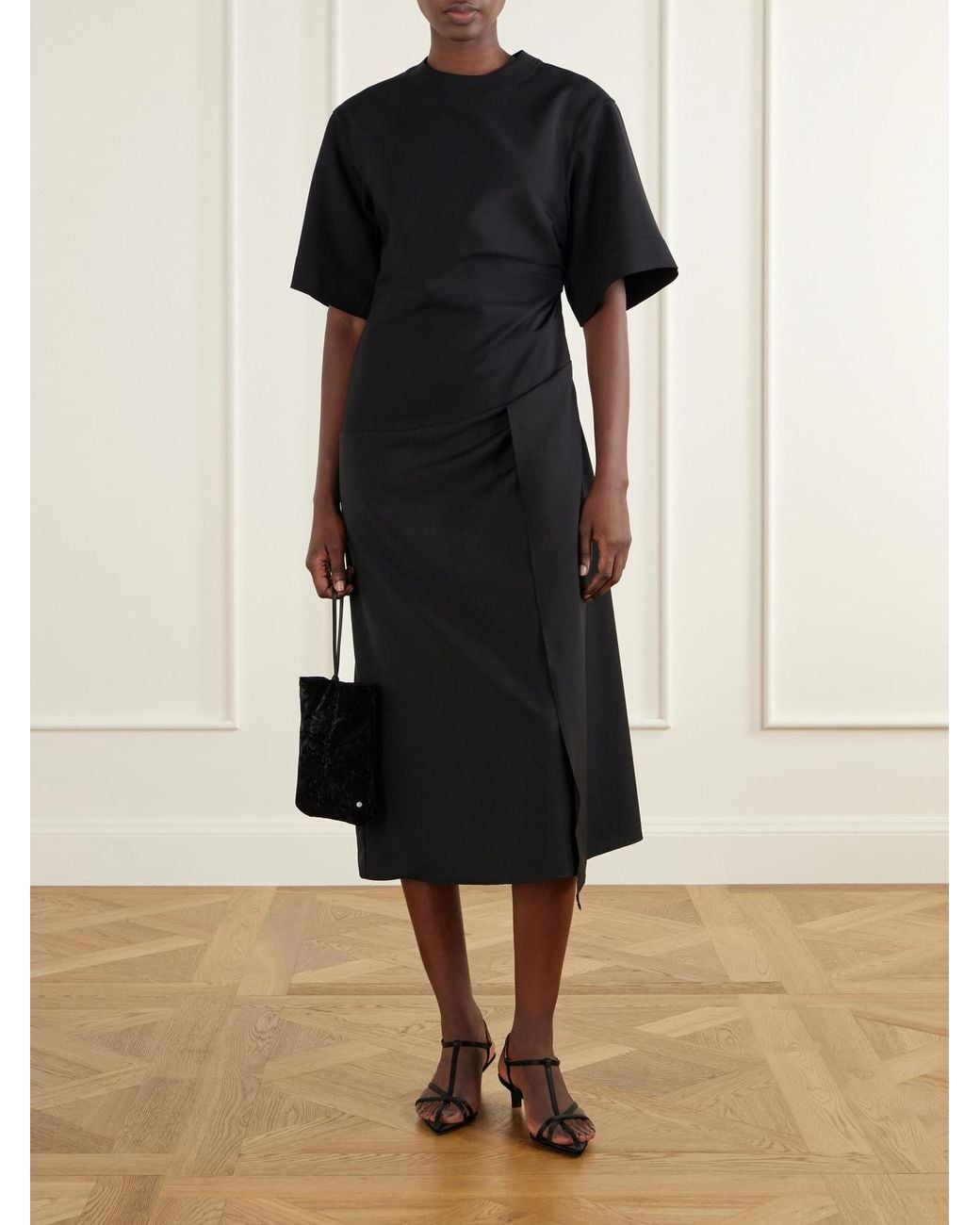 Rohe Black Gathered Crepe Midi Dress