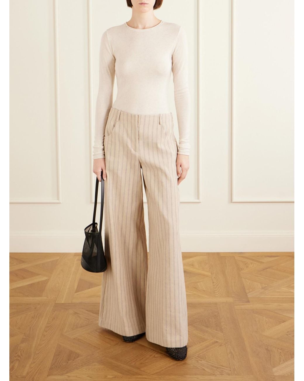 Twp Natural Demie Striped Linen And Cotton-Blend Wide-Leg Pants