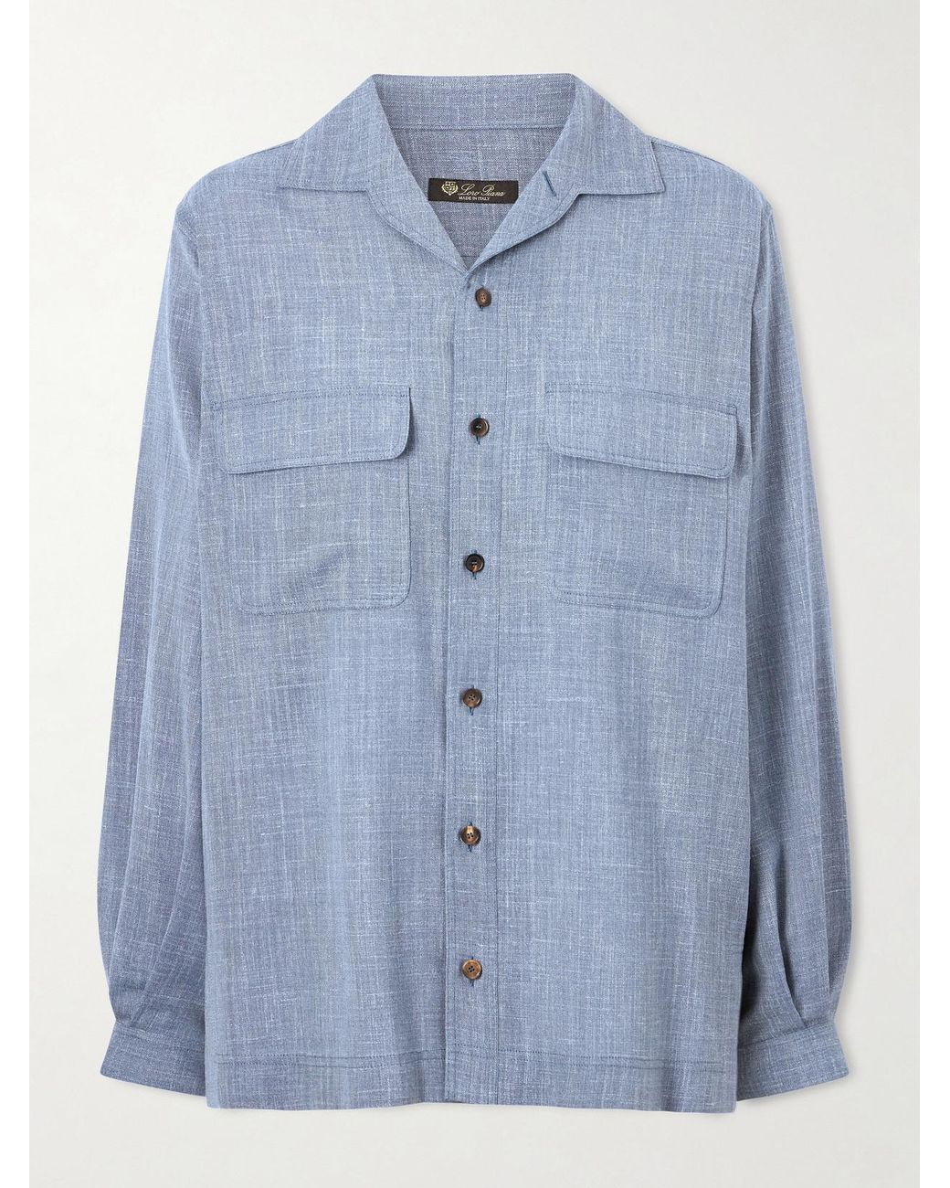 Loro Piana Blue Ida Wool, Silk And Linen-Blend Shirt
