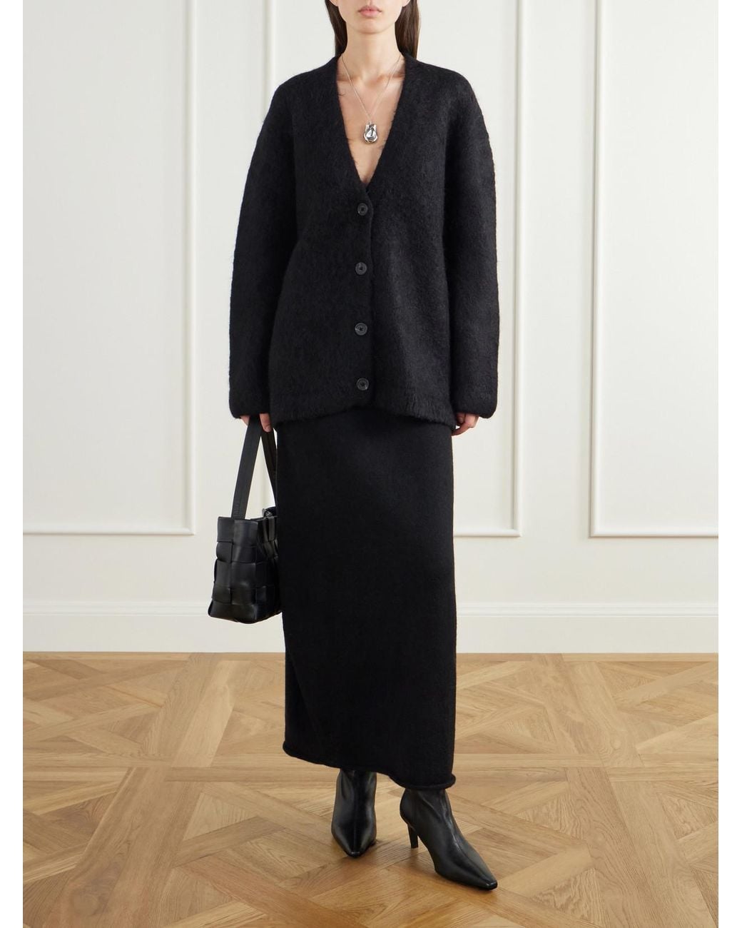 Lauren Manoogian Black Brushed Alpaca, Pima Cotton And Merino Wool-Blend Cardigan