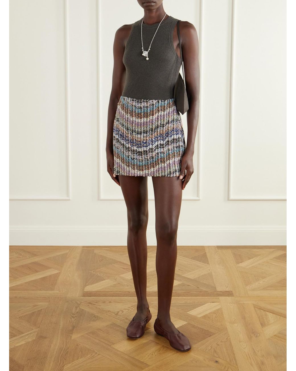 Missoni Multicolor Striped Metallic Crochet-Knit Mini Skirt