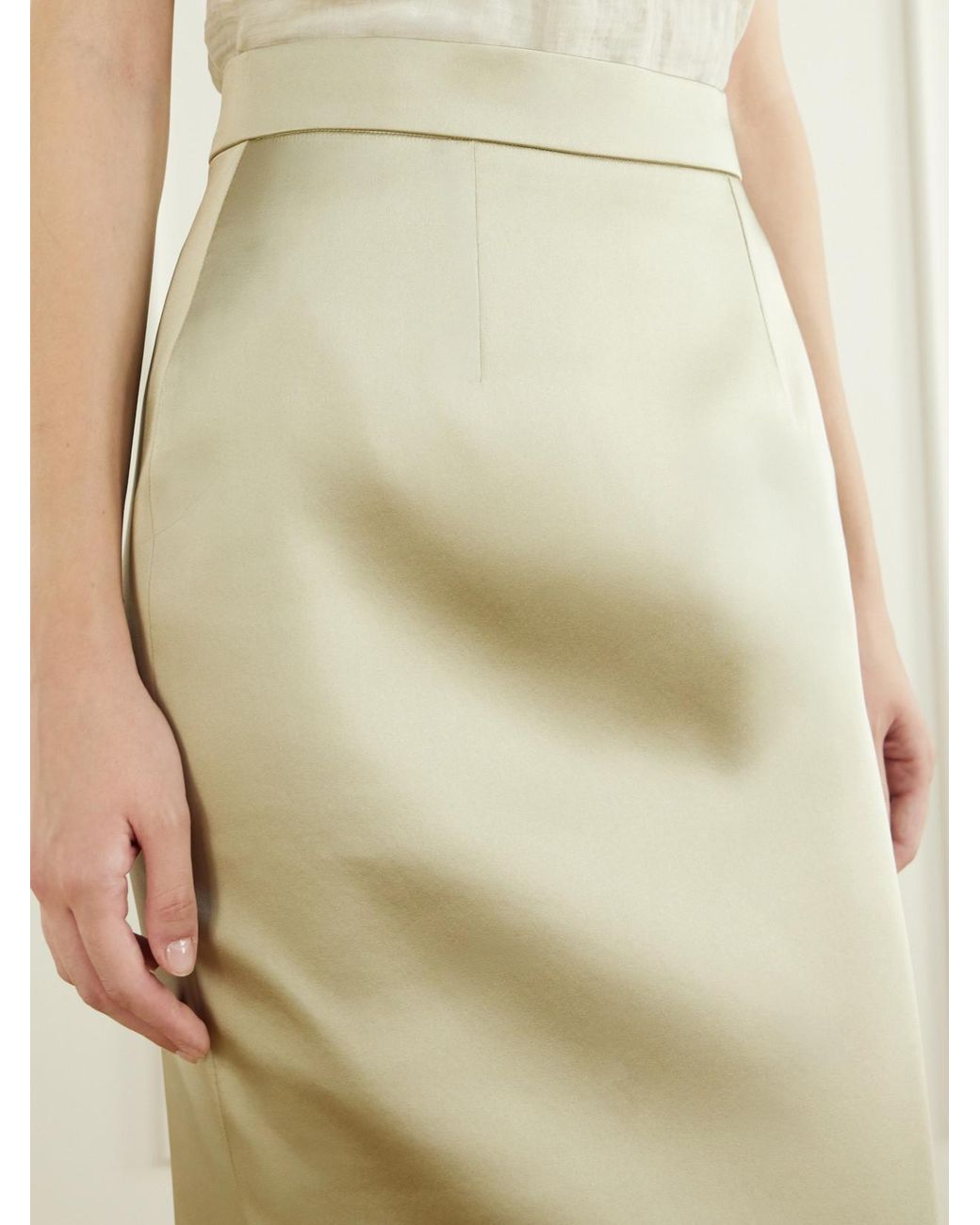 Ilkyaz Ozel White Sirena Satin Maxi Skirt