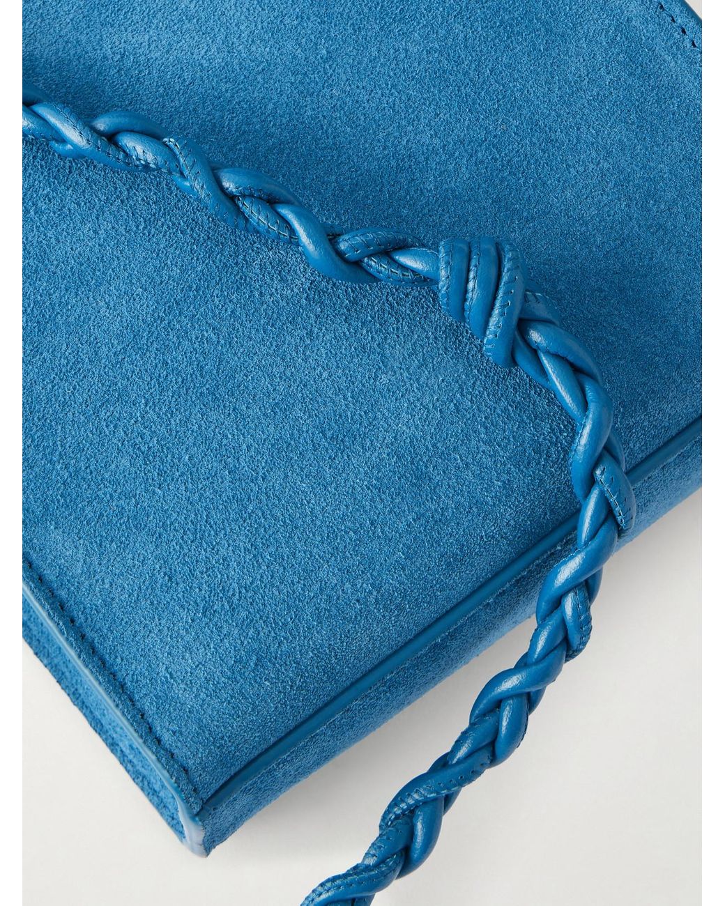 Jil Sander Blue Tangle Small Leather-Trimmed Suede Shoulder Bag