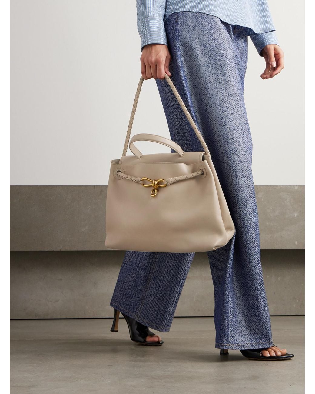 Bottega Veneta Natural Ciao Ciao Medium Intrecciato Leather Top-Handle Bag