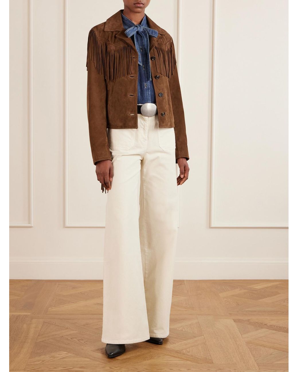 Nili Lotan Brown Eloi Fringe-Trimmed Suede Jacket