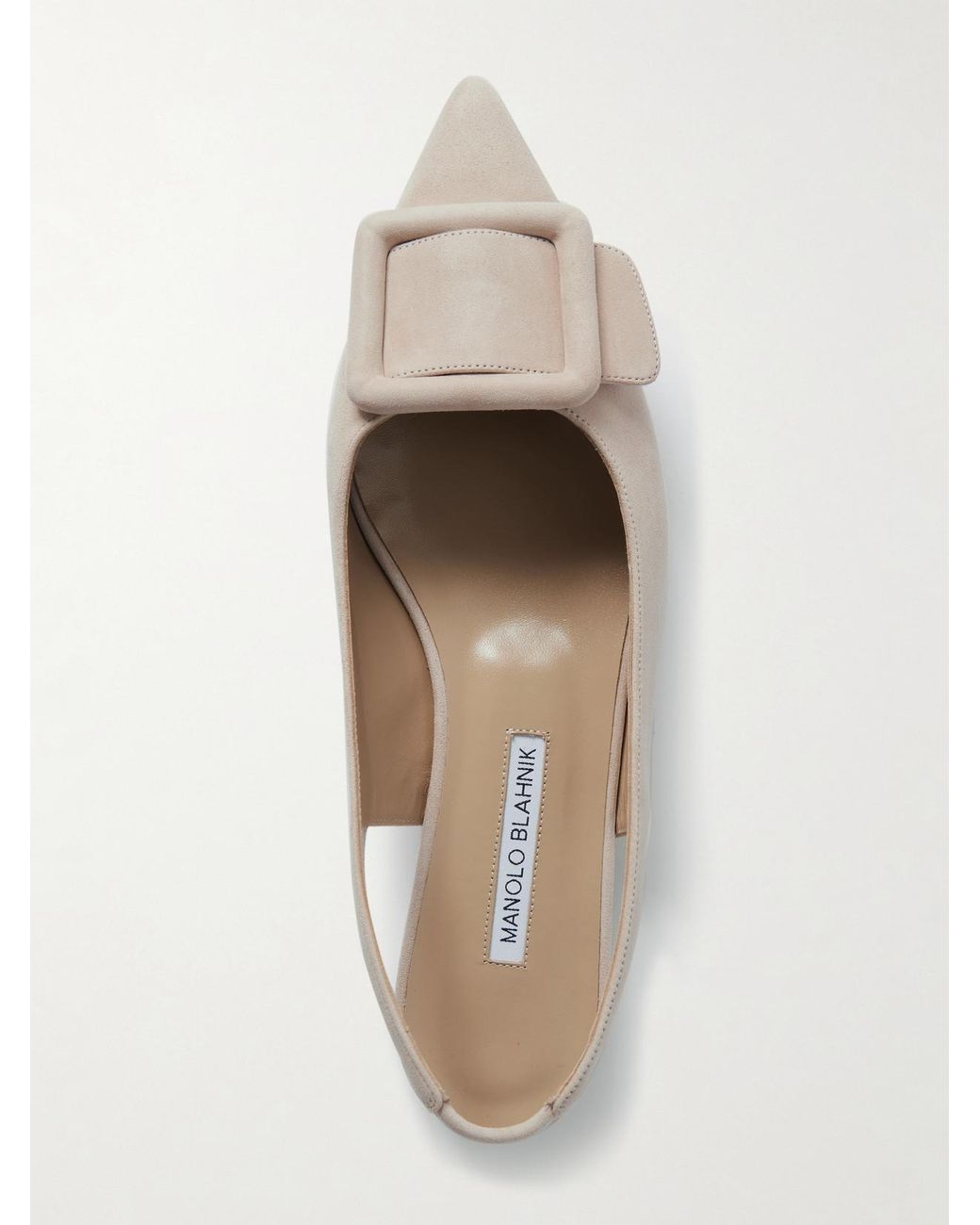 Manolo Blahnik Natural Maylura Buckled Suede Slingback Flats