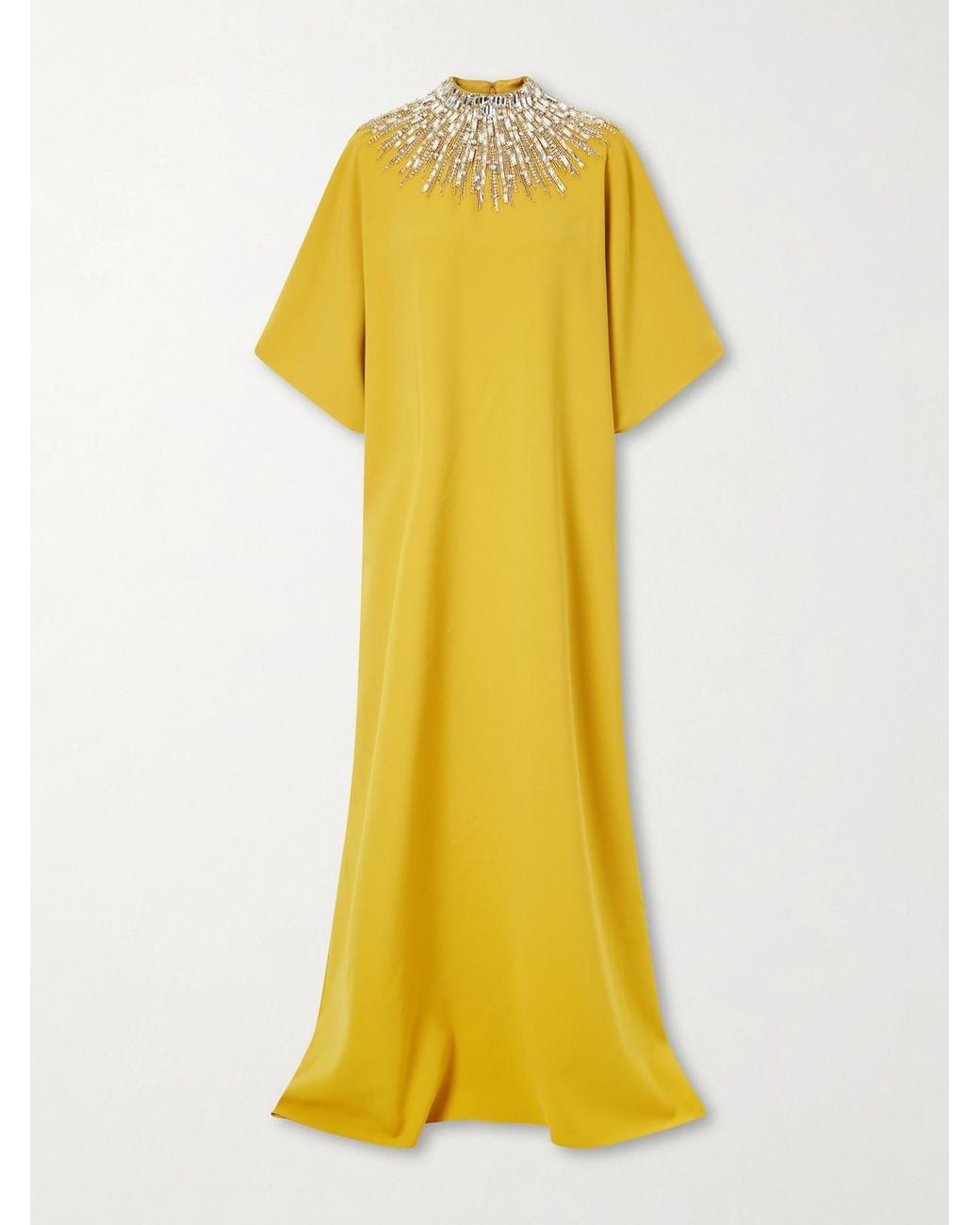 Jenny Packham Yellow Dessert Blossom Crystal-Embellished Crepe Gown