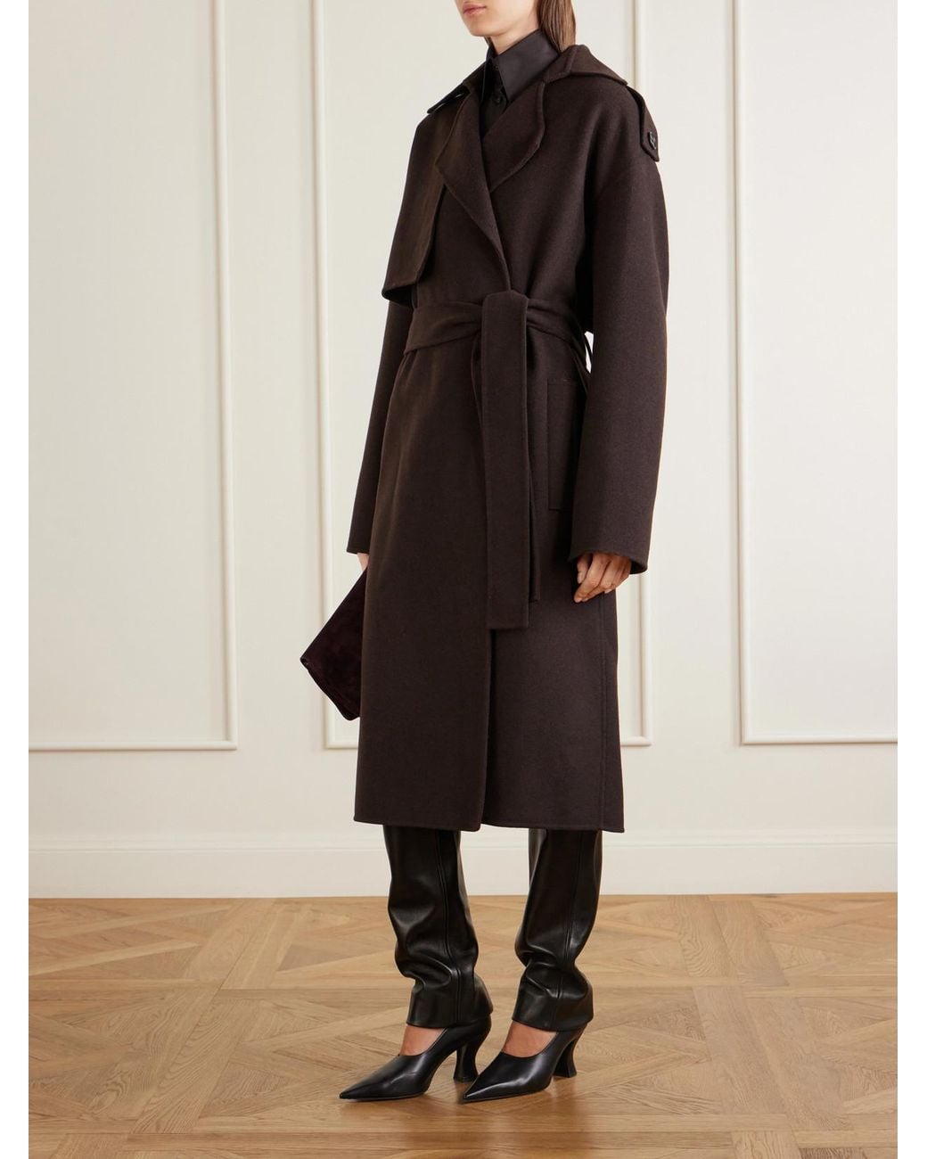 Khaite Black Manston Belted Wool Coat
