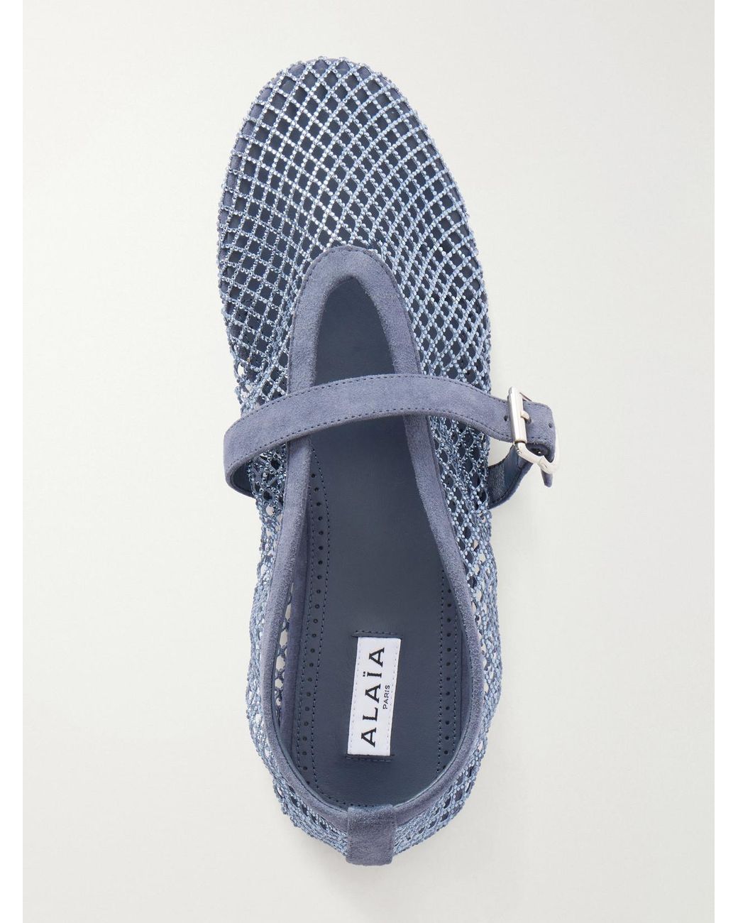 Alaïa Blue La Ballerine Crystal-Embellished Suede-Trimmed Mesh Ballet Flats
