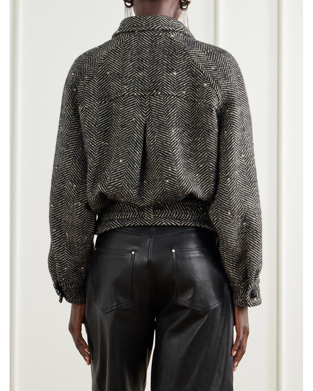 Isabel Marant Gray Elvane Belted Herringbone Wool-Blend Coat