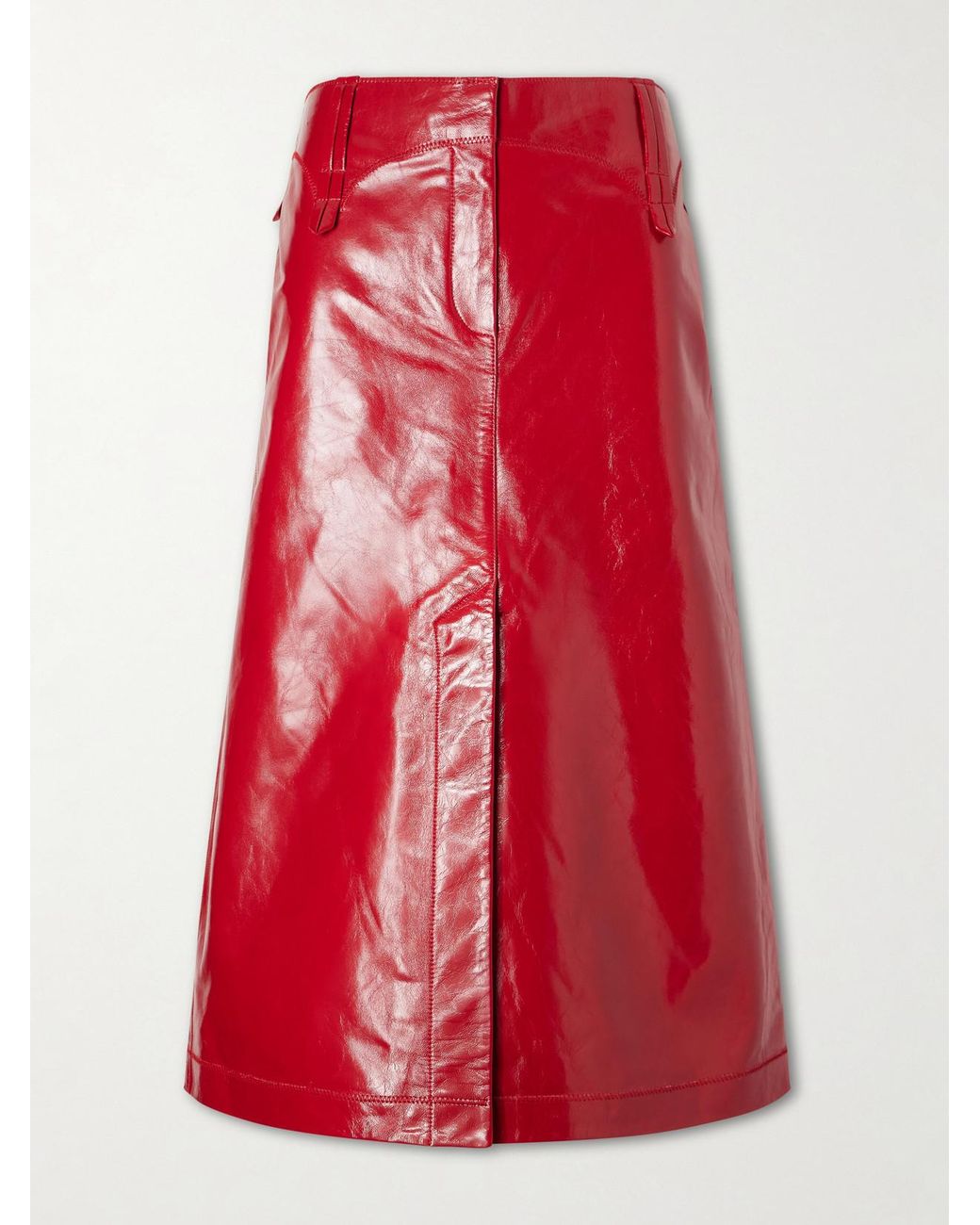 Tory Burch Red Leather Midi Skirt