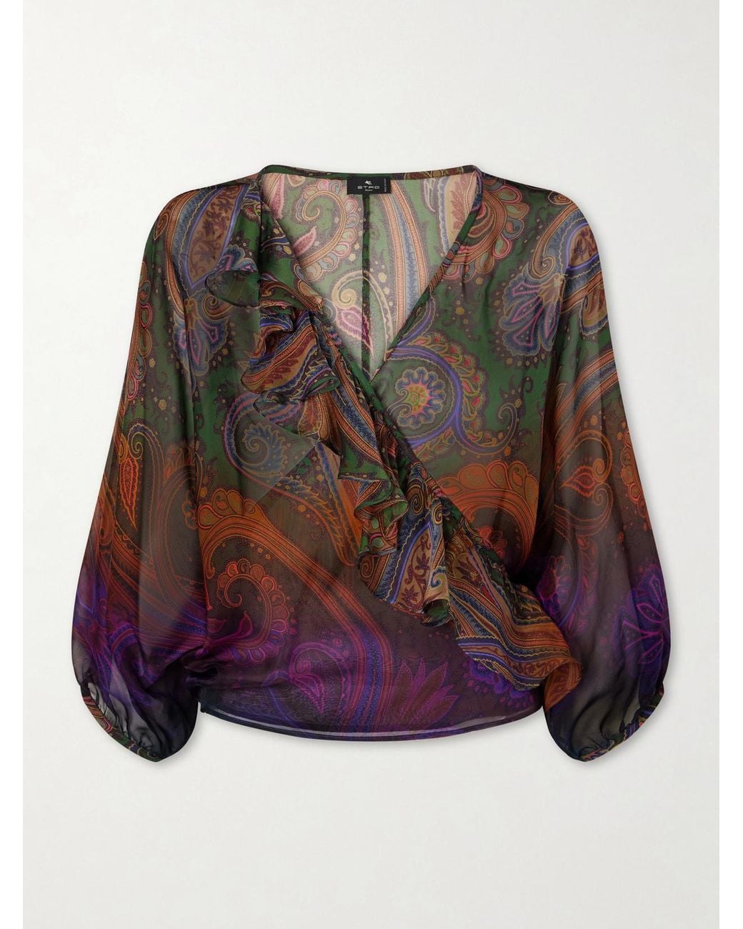 Etro Brown Paisley-Printed Silk Blouse