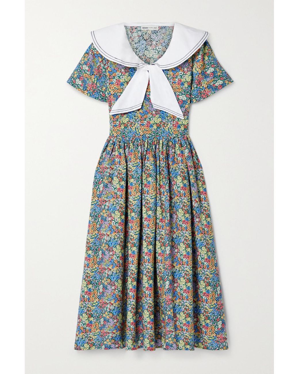 BATSHEVA + Laura Ashley Tye Tiedetailed Floralprint Cottonpoplin