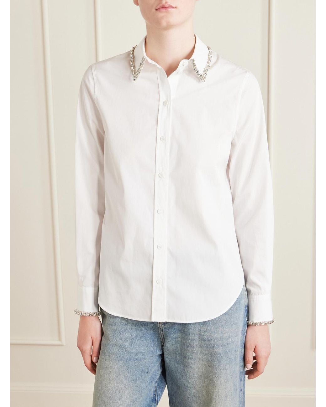 Crystal-Embellished Cotton-Poplin Shirt Alexander McQueen en coloris White