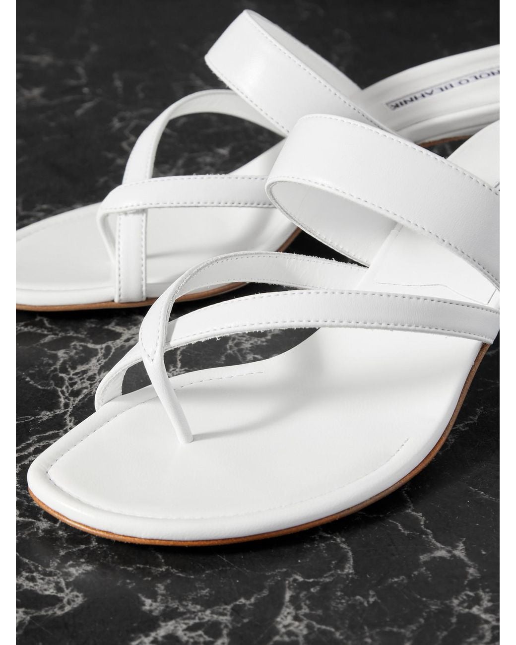 Manolo Blahnik White Susa 50 Leather Sandals
