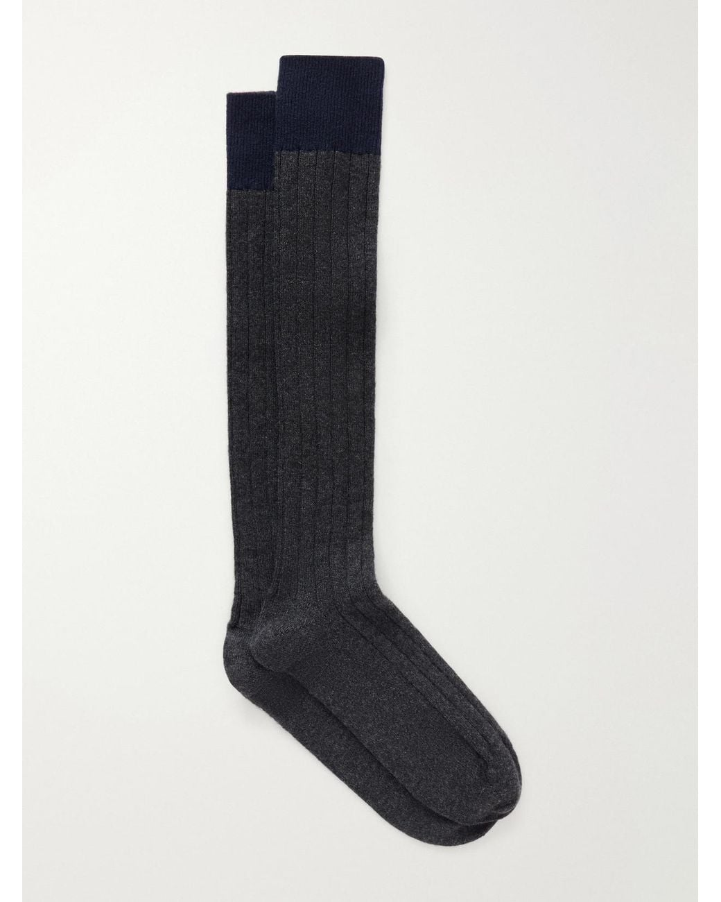 Johnstons Blue Ainsley Two-Tone Cashmere-Blend Socks