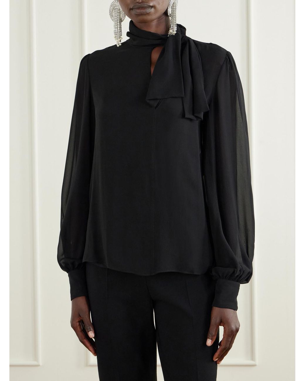 Valentino Garavani Black Bow-Detailed Silk-Georgette Blouse