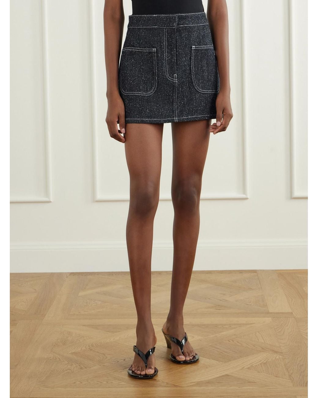 Courreges Blue Logo-Embellished Denim-Tweed Mini Skirt