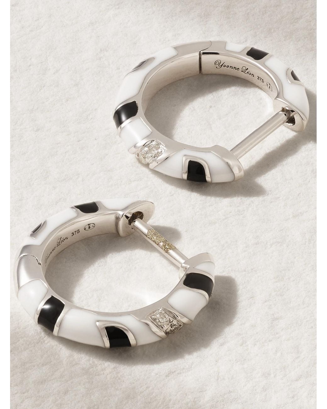 Yvonne Léon Natural 9-Karat, Diamond And Enamel Hoop Earrings
