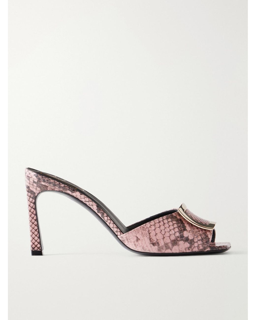 Roger Vivier Natural Trompette 85 Embellished Snake-Effect Leather Mules