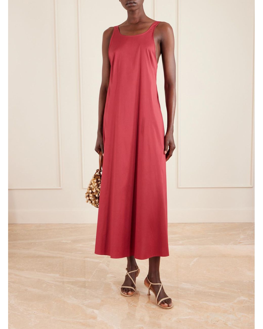 Max Mara Red Seta Cotton-Blend Taffeta Maxi Dress