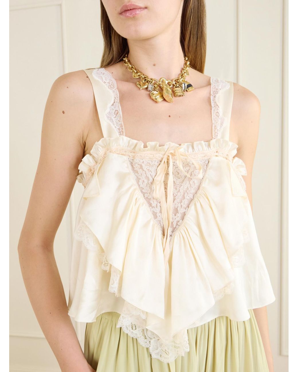 Chloé Natural Lace-Trimmed Silk-Satin Cami
