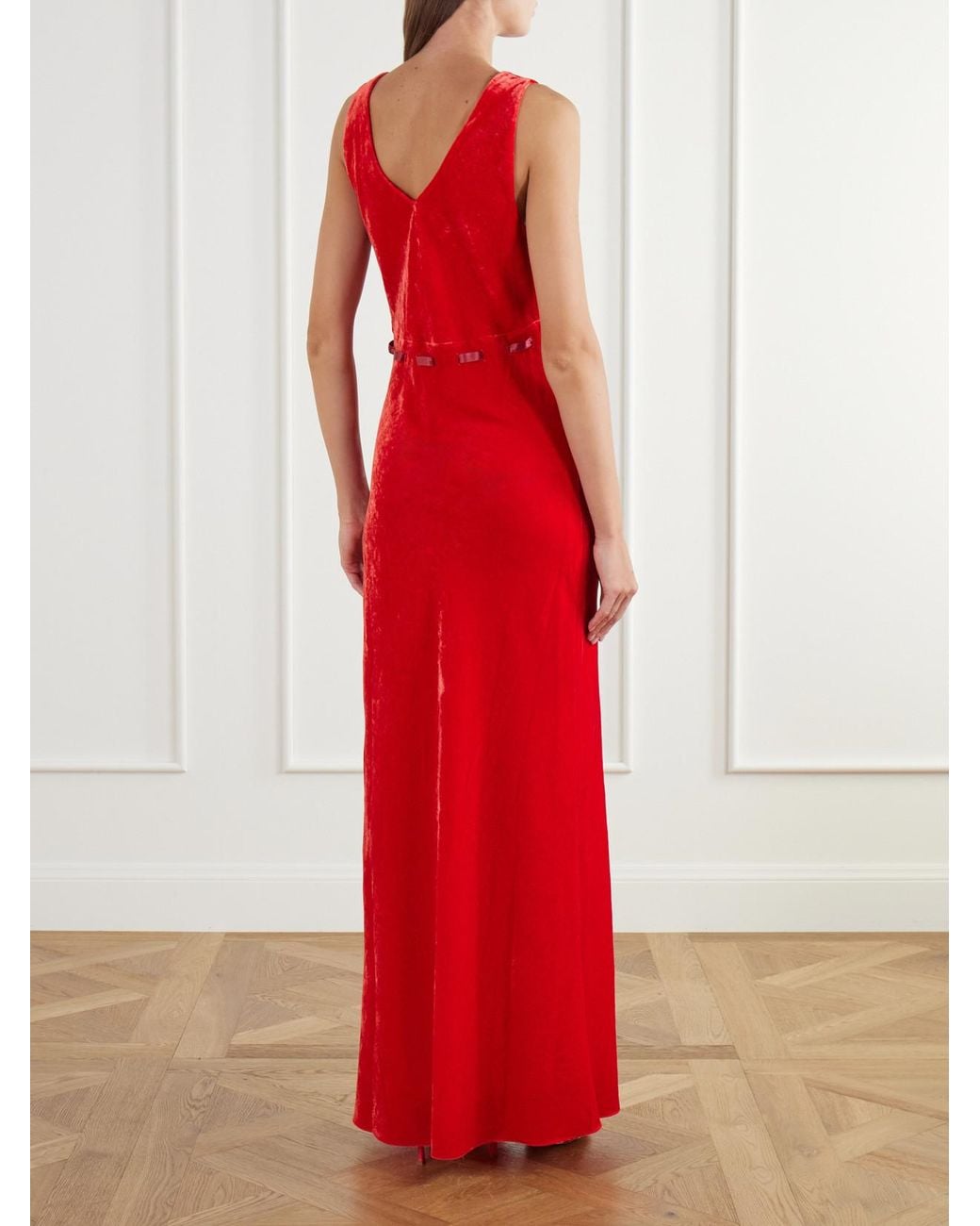 BERNADETTE Red Camille Bow-Detailed Velvet Gown